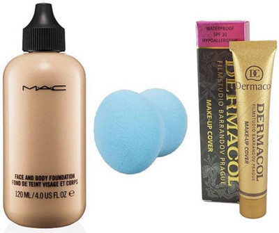 

studio Mac Face&Body Fond De Teint Foundation 120ml,DERMACOL Make-Up Cover Waterproof,Sponge Blender(Set of 3)