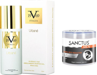 

Versace Italia 19V69 Urbane Perfumed Body Spray & SANCTUS Dark Spot Reduction 24-hr Oil Control Cream For Men Combo (150ml + 100gm)(Set of 2)