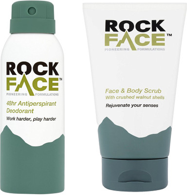 

Rock Face 48 Hours Anti Perspirant Deodrant and Face & Body Scrub For Men(Set of 2)