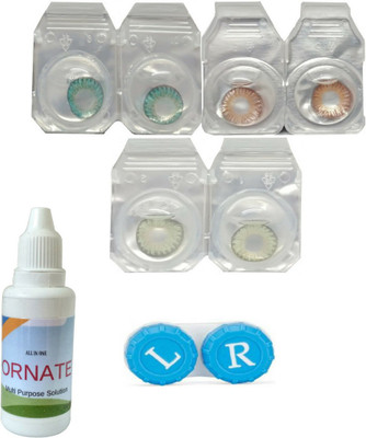 

ORNATE 3 Pair ( Turquoise, Brown, Green ) Zero Power Monthly Contact Lens Monthly Contact Lens(0, Multicolor, Pack of 3)