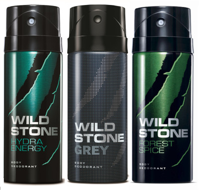 

Wild Stone Hydra Energy, Grey & Forest Spice Deo Combo Deodorant Spray - For Men(450 ml, Pack of 3)