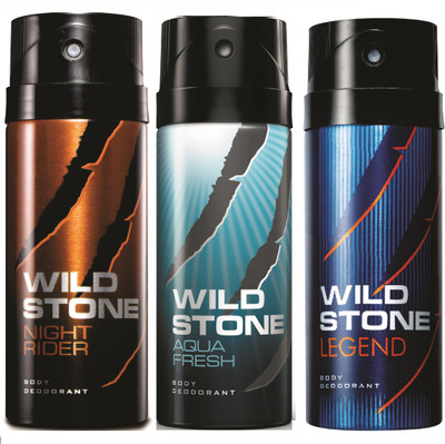 

Wild Stone Night Rider, Aqua Fresh & Legend Deo Combo Deodorant Spray - For Men(450 ml, Pack of 3)