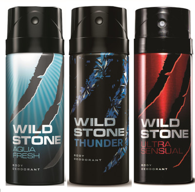 

Wild Stone Aqua Fresh, Thunder & Ultra Sensual Deo Combo Deodorant Spray - For Men(450 ml, Pack of 3)
