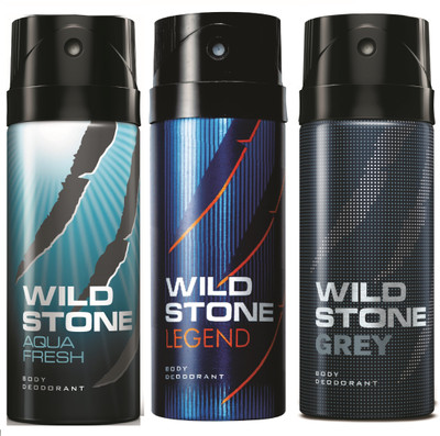 Wild Stone Aqua Fresh, Legend & Grey Deo Combo Deodorant Spray - For Men(450 ml, Pack of 3)