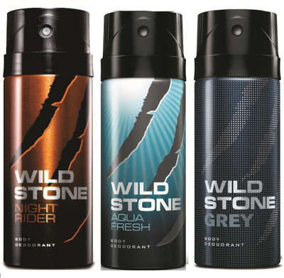 

Wild Stone Night Rider, Aqua Fresh & Grey Deo Combo Deodorant Spray - For Men(450 ml, Pack of 3)