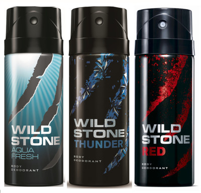 

Wild Stone Aqua Fresh, Thunder & Red Deo Combo Deodorant Spray - For Men(450 ml, Pack of 3)