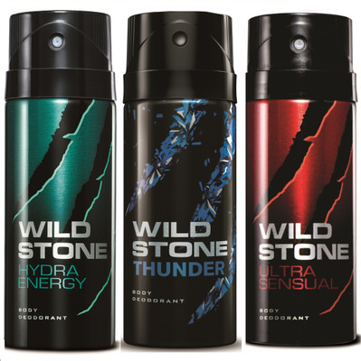 Wild Stone Hydra Energy, Thunder & Ultra Sensual Deo Combo Deodorant Spray - For Men(450 ml, Pack of 3)