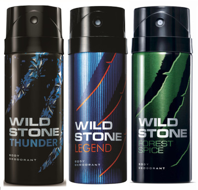 

Wild Stone Thunder, Legend & Forest Spice Deo Combo Deodorant Spray - For Men(450 ml, Pack of 3)