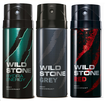 

Wild Stone Hydra Energy, Grey & Red Deo Combo Deodorant Spray - For Men(450 ml, Pack of 3)