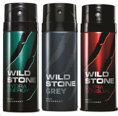

Wild Stone Hydra Energy, Grey & Ultra Sensual Deo Combo Deodorant Spray - For Men(450 ml, Pack of 3)