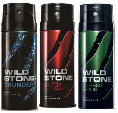 

Wild Stone Thunder, Ultra Sensual & Forest Spice Deo Combo Deodorant Spray - For Men(450 ml, Pack of 3)