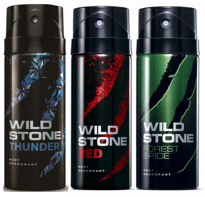 

Wild Stone Thunder, Red & Forest Spice Deo Combo Deodorant Spray - For Men(450 ml, Pack of 3)