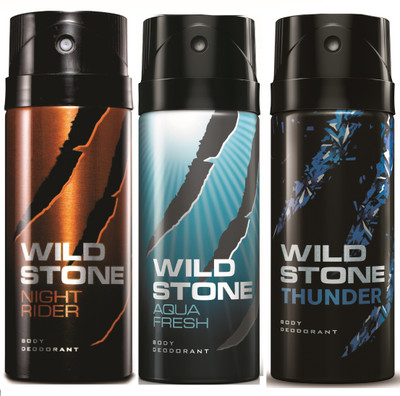 

Wild Stone Night Rider, Aqua Fresh & Thunder Deo Combo Deodorant Spray - For Men(450 ml, Pack of 3)