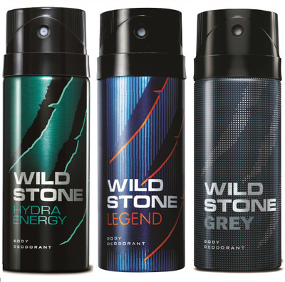 

Wild Stone Hydra Energy, Legend & Grey Deo Combo Deodorant Spray - For Men(450 ml, Pack of 3)
