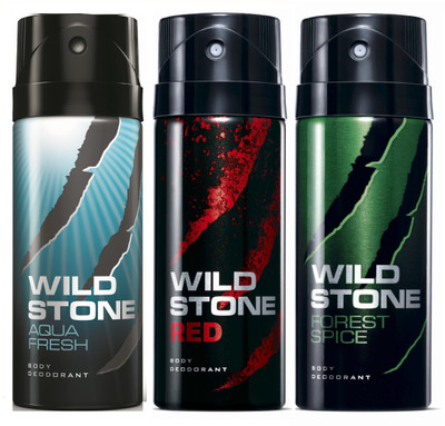 

Wild Stone Aqua Fresh, Red & Forest Spice Deo Combo Deodorant Spray - For Men(450 ml, Pack of 3)