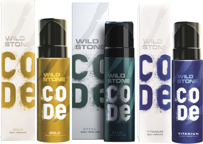 

Wild Stone Code Gold, Steel & Titanium Combo Perfume Body Spray - For Men(360 ml, Pack of 3)