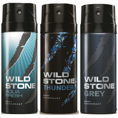 

Wild Stone Aqua Fresh, Thunder & Grey Deo Combo Deodorant Spray - For Men(450 ml, Pack of 3)