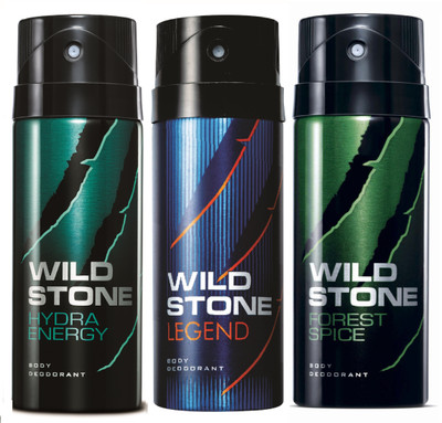 

Wild Stone Hydra Energy, Legend & Forest Spice Deo Combo Deodorant Spray - For Men(450 ml, Pack of 3)