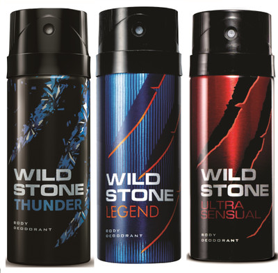

Wild Stone Thunder, Legend & Ultra Sensual Deo Combo Deodorant Spray - For Men(450 ml, Pack of 3)
