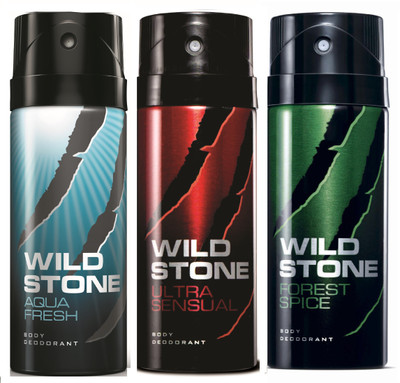 

Wild Stone Aqua Fresh, Ultra Sensual & Forest Spice Deo Combo Deodorant Spray - For Men(450 ml, Pack of 3)