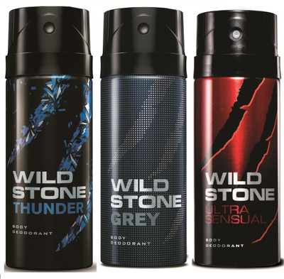 

Wild Stone Thunder, Grey & Ultra Sensual Deo Combo Deodorant Spray - For Men(450 ml, Pack of 3)