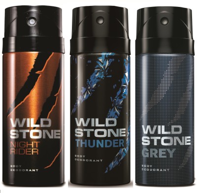 

Wild Stone Night Rider, Thunder & Grey Deo Combo Deodorant Spray - For Men(450 ml, Pack of 3)