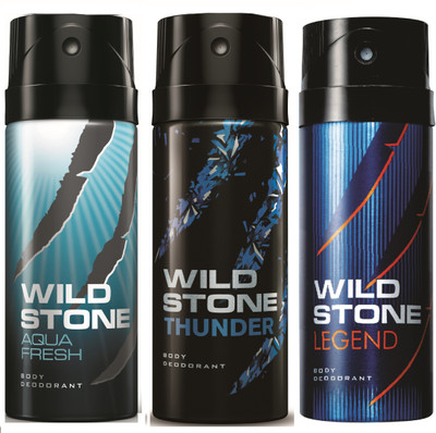 

Wild Stone Aqua Fresh, Thunder & Legend Deo Combo Deodorant Spray - For Men(450 ml, Pack of 3)
