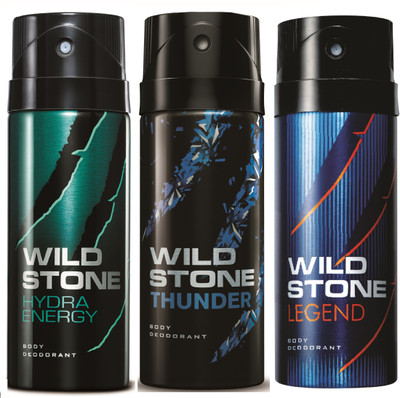 

Wild Stone Hydra Energy, Thunder & Legend Deo Combo Deodorant Spray - For Men(450 ml, Pack of 3)
