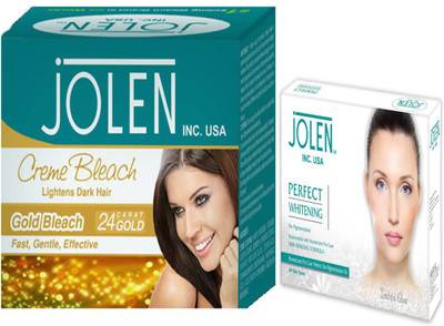 Jolen GOLD CREME BLEACH 250 GM +PERFECT WHITENING FACIAL KIT 50 GM. 50 g