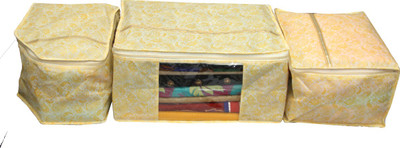 KUBER INDUSTRIES Designer Non Woven Saree Blouse Peticot Cover Combo Set of 3 Pcs (Gold Print) Code-GL39 GOLDPRINTSC39(Gold)