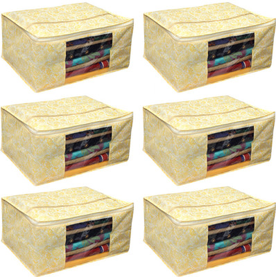 KUBER INDUSTRIES Designer Non Woven Saree Cover/Regular Cloth Bag/Wardrobe Organiser Set Of 6 Pcs (Gold Print) Code-GL08 GOLDPRINTSC08(Gold)