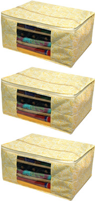 KUBER INDUSTRIES Designer Non Woven Saree Cover/Regular Cloth Bag/Wardrobe Organiser Set Of 3 Pcs (Gold Print) Code-GL11 GOLDPRINTSC11(Gold)