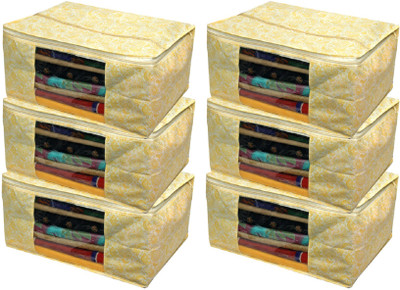KUBER INDUSTRIES Designer Non Woven Saree Cover/Regular Cloth Bag/Wardrobe Organiser Set Of 6 Pcs (Gold Print) Code-GL22 GOLDPRINTSC22(Gold)