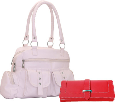 Lady bar Shoulder Bag(White, Red), Red;white