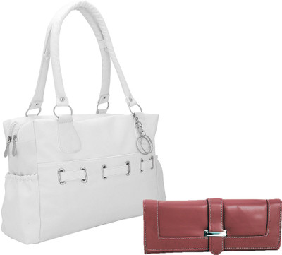 

Lady bar Shoulder Bag(White, Maroon), Maroon;white