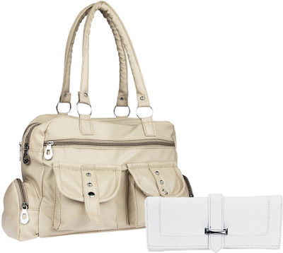 

Lady bar Shoulder Bag(Beige, White)