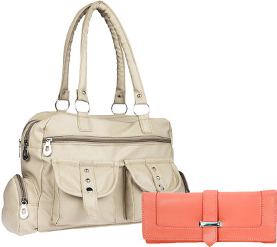 

Lady bar Shoulder Bag(Beige, Pink)