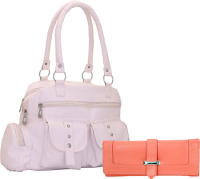

Lady bar Shoulder Bag(White, Pink), Pink;white