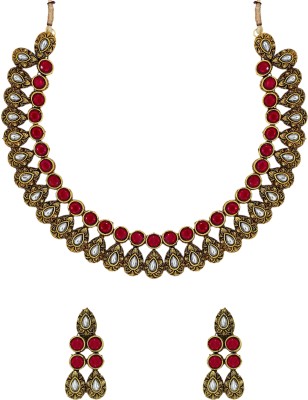 ZAVERI PEARLS Zinc Gold-plated Pink, Gold Jewellery Set(Pack of 1)