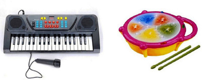 

FEMININE STYLE Combo of 37 Key Piano Keyboard Toy with DC Power Option, Recording and Mic with Flash Drum With Light And Sound for kids (Multi color)(Multicolor)