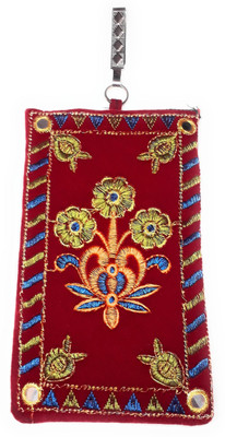 

Unique Fashion Ethnic Red Velvet Embroidered Mirror Design Raw Silk Saree Clutch / Mobile Pouch With Waist Clip For Women Mobile Pouch(Red)