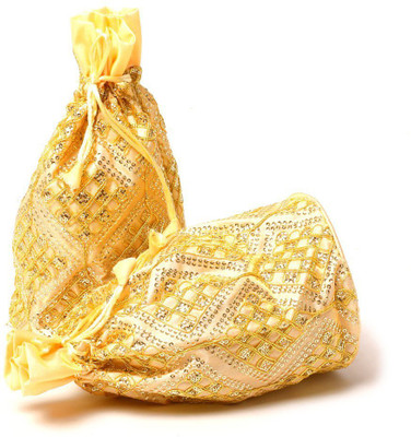 

Kolorfish Sequence Square Indian Vibrant & Designer, Traditional Potli for Party-Wedding-Festival Gifting/ Jewellery Pouch/ Coin Pouch/ Make up bag Golden Potli(Gold)