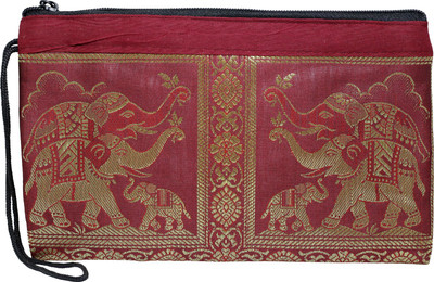 

DnO Banarasi Elephant Design Maroon Color Utility Bag For Women Wristlet(Maroon)
