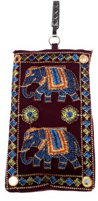 

Unique Fashion Ethnic Maroon Velvet Embroidered Mirror Design Raw Silk Saree Clutch / Mobile Pouch With Waist Clip For Women Mobile Pouch(Maroon)