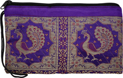 

DnO Banarasi Peacock Design Purple Color Utility Bag For Women Wristlet(Purple)