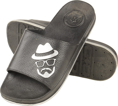 

ILU Men's Casual Designer Moustache Black Rubber Slide Slippers Size- Slides