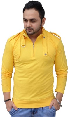 Black Collection Solid Men High Neck Yellow T-Shirt