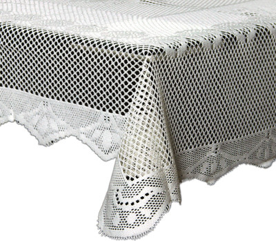 KUBER INDUSTRIES Self Design 6 Seater Table Cover(White, Cotton)