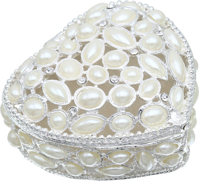 

shivika enterprises Pearl Stud Heart Shape Ring Box For Occasions Like Ring Ceremony Marriage Jewellery Vanity Box(Silver)