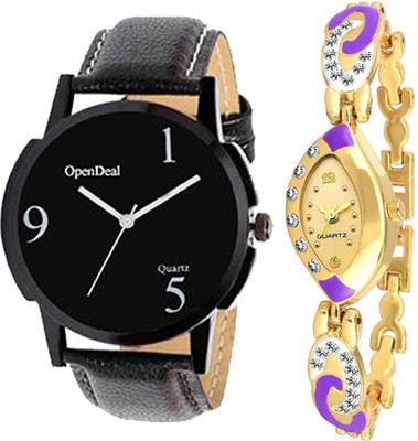 

OpenDeal Stylish Designer Couple Combo Pack 2 Leather & Metal Belt Watch For Men & Women ODOVAL06 Watch - For Women
